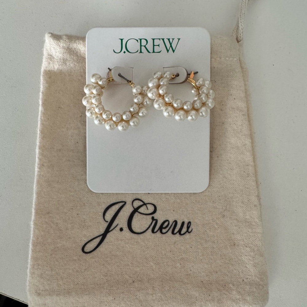 J.Crew Gold-Tone Hoop Earrings with Ivory Pearls
